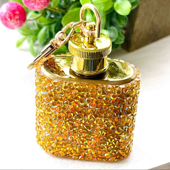 MINI FLASK crystal encrusted keyring IRIDESCENT keyfob CELESTIAL mini flask GOLD - Picture 7 of 7